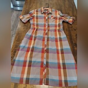 Pendleton Women’s Plaid Multicolor Boho 100% Cotton Fit Flare Midi Dress Sz 16